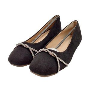 Womens Ladies Black Suede Silver Chain Square Toe Slip On Flats Shoes Size 7/38